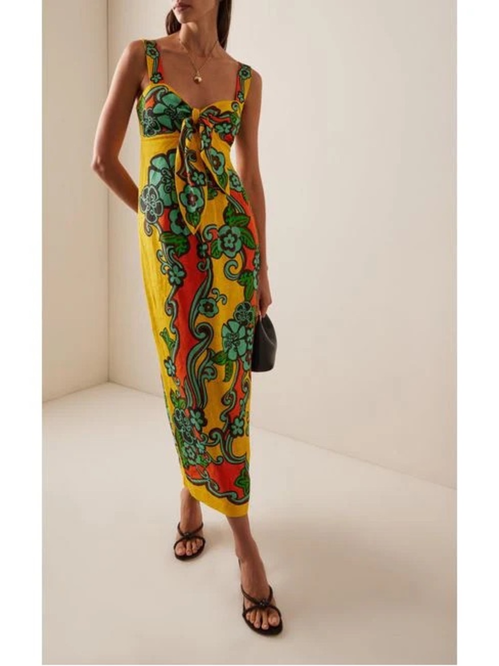 Alemais Yellow Orange Floral Twist-Front Midi Dress - Picture 2 of 7